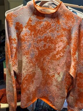 Anthropologie Orange and Pink Patterned Knit Sweater